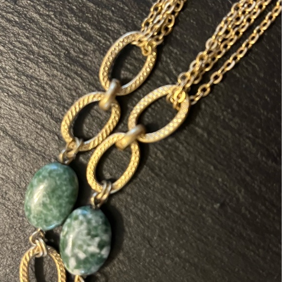 Semi Precious Green Jasper Multi Stone Gold Tone Chain Necklace - Picture 5 of 12